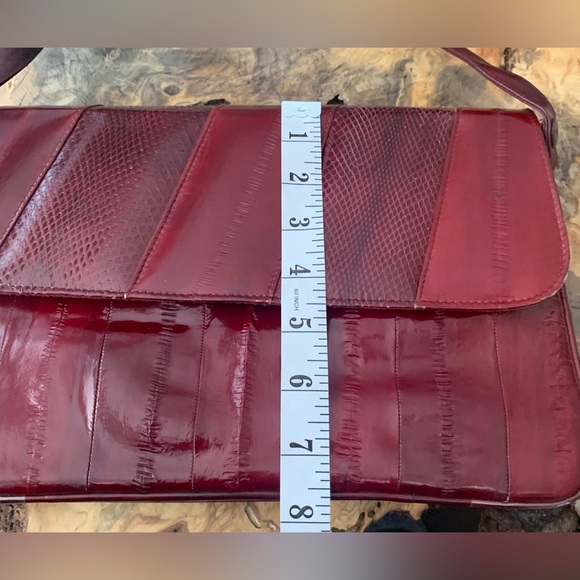 Vintage Genuine Eelskin Red & Burgundy Patchwork Clutch Bag Purse - Picture 7 of 7